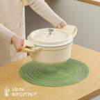 Leetaltree Round Placemats Heat and Slip Resistant Cotton Table Mats, Washable Bohemian Placemats for Dining Tables (Sage Green, Set of 6)