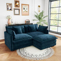 Sectional Sofa 2 Seater with Movable 1 Ottoman,Oversized Modular Couch Deep Seat (Blue, 76.7 inch-L)