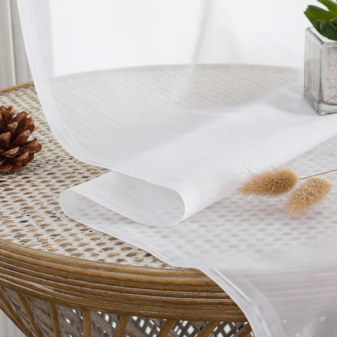 White Sheer Curtains 63 Inches Long 2 Panels Set, Light Filtering Sheer Curtains - Image 2