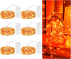 TingMiao Halloween Orange Fairy Lights Battery Operate,7.2ft 20 LEDs String Lights Silver Copper Wire for Hallowen Christmas DIY Decoration Wedding Party (6 Pack)