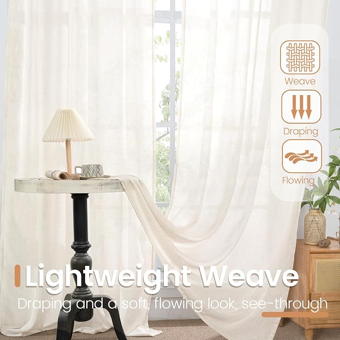 BGment 90 Inches Long Curtains Linen Semi Sheer, Light Filtering Window - Image 4
