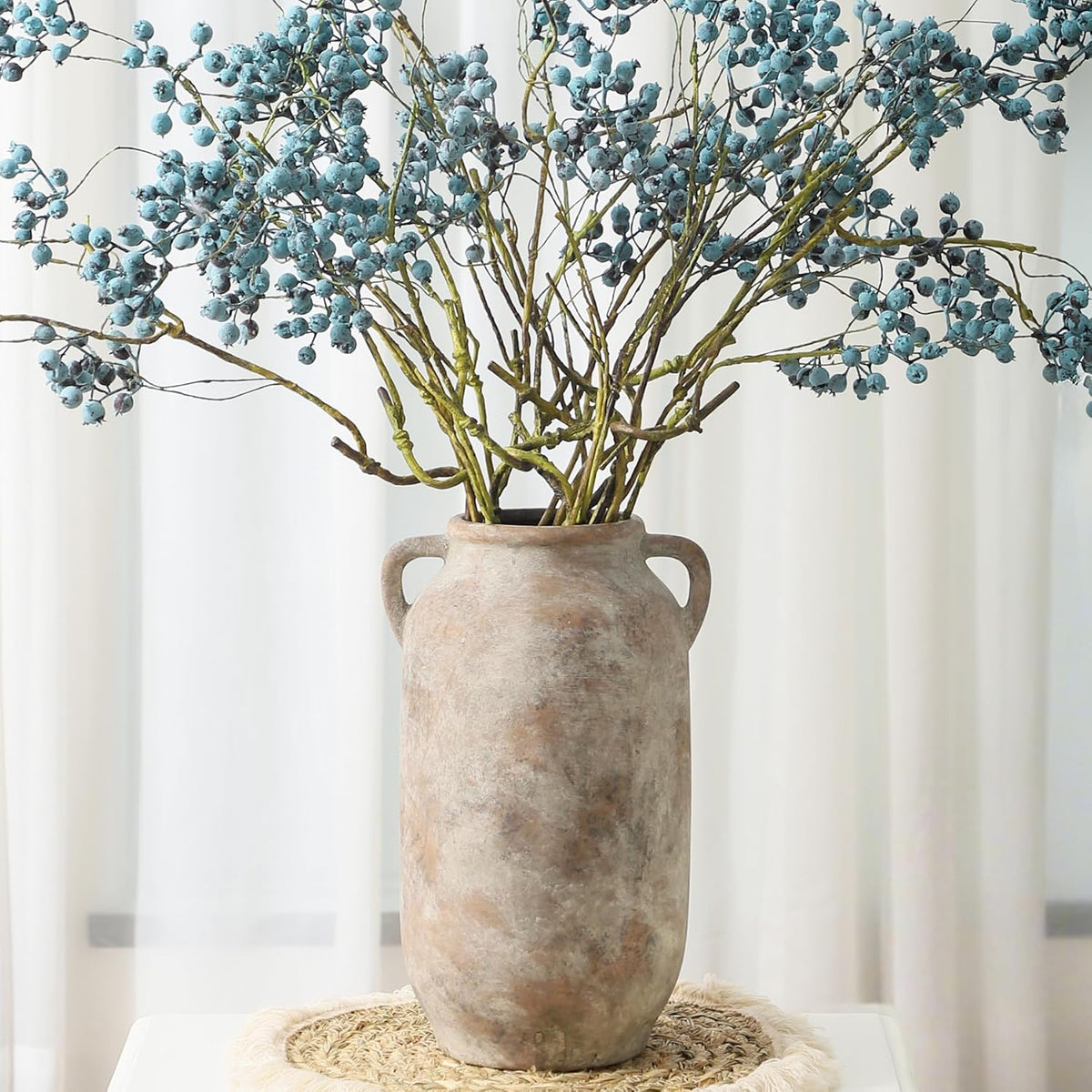 Large Flower Vase Home Decor - 12 inch Tall Ceramic Farmhouse Rustic Table Vases with Handle Living Room Decoration Decorative Modern Vintage for Floor Kitchen Shelf Coffee Dining Desk Fireplace