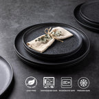 AmorArc Ceramic Dinnerware Sets, Wavy Rim Stoneware Plates and Bowls Sets, Highly Chip and Crack Resistant | Dishwasher & Microwave Dishes set, Service for 4 (12pc)-Speckled Matte Black