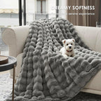 EVERGRACE Ultra Soft Luxury Fluffy Ridgeline Faux Rabbit Fur Throw Blanket, Thick Warm Bubble Throw for Bed, Cozy Plush Reversible Blankets for Couch, Chair, Sofa, Grey, 50x60 Inches, 870 GSM