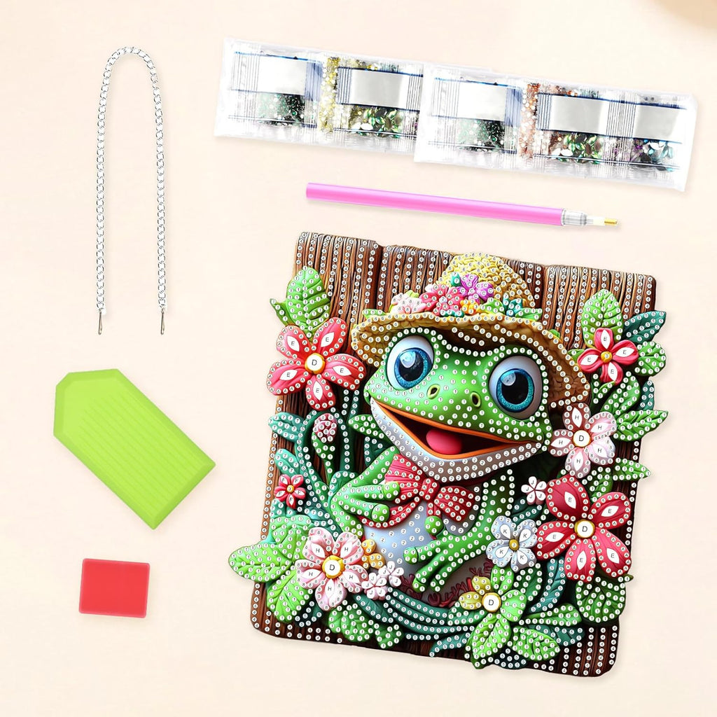 Lxmsja DIY Cute Frog Diamond Painting Hanging Ornament, Double-Sided Acrylic Flowers Diamond Art Kit, Special Shaped Drill Pendant Window Art Kit, Suncatcher Hanging Craft Decoration 8x8 inch