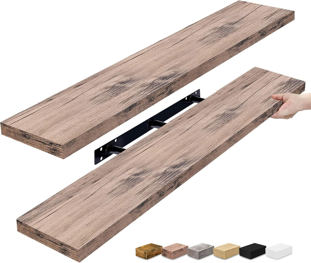 Sorbus Floating Shelves for Wall - 48 Inch Long Bathroom Shelves, Wall Decor for Bedroom, Kitchen, Living Room & Book Storage - Mounted Floating Shelf with Invisible Brackets (Mahogany, 2 Pack)