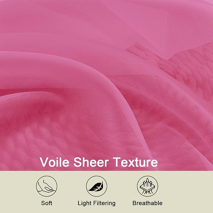 Hot Pink Valances for Windows, Hot Pink Sheer Curtains 14 Inch Length 2 Pack - Image 4