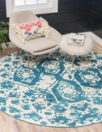 Unique Loom Rosso Collection Vintage Traditional Distressed Blue Round Rug (3' 3 x 3' 3)