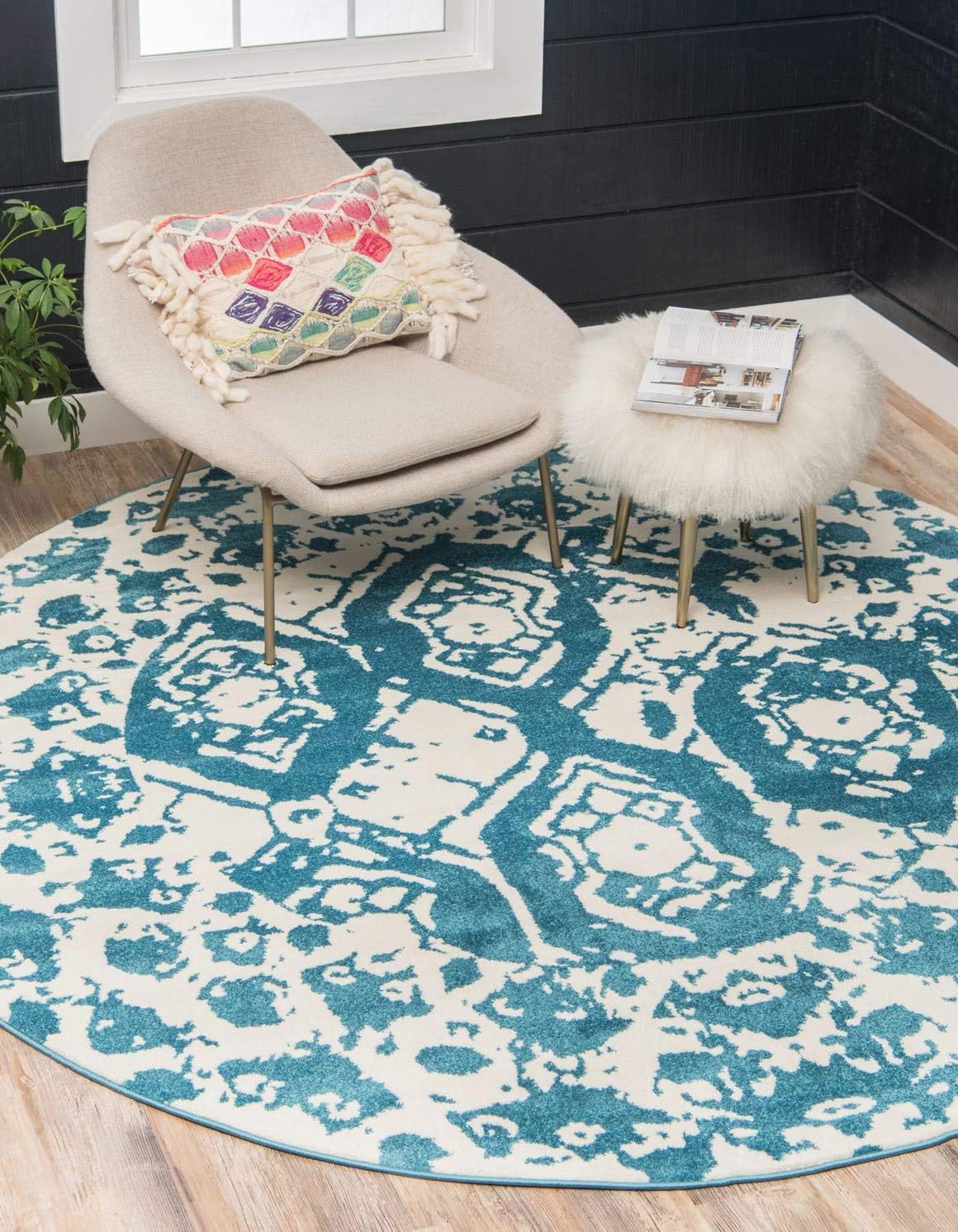 Unique Loom Rosso Collection Vintage Traditional Distressed Blue Round Rug (3' 3 x 3' 3)