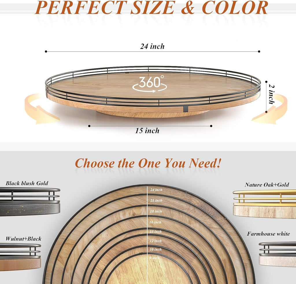 24" Lazy Susan Oak Wood Turntable Organizer for Cabinet, Farmhouse Round Wooden Large Lazy Susan Organization and Storage for Dining Table, Pantry, Kitchen, Countertop, Cupboard, Home Decor