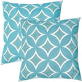 Embroidered Decorative Throw Pillow Cover, 18"x18" Set of 2, Farmhouse Pillowcase Blue Knit Pattern Cotton Canvas Cushion Case Square Floral Pillow Case for Sofa Couch Bed Living Room