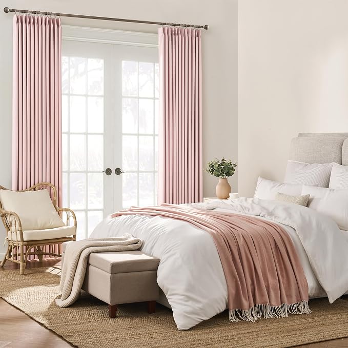 Pinch Pleated Pink Blackout Curtains 63 Inches Long, Sound & Light Reducing - Image 4