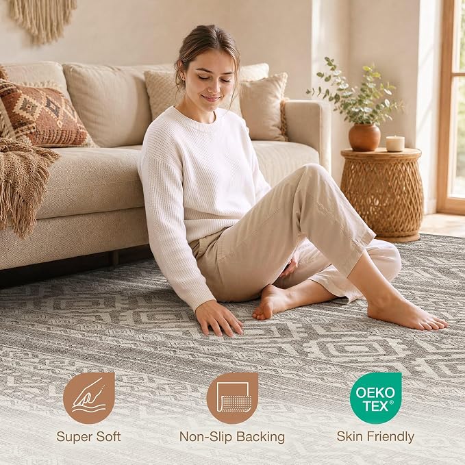 cotiled 10x13 Area Rugs Washable Boho Living Room Rug Coffee Brown | Solve - Image 3