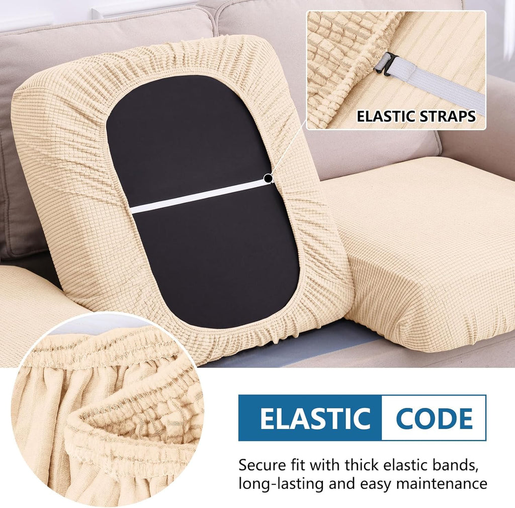 hyha Waterproof Sectional Couch Covers, Non Slip Sofa Couch Cushion Covers L Shape, Thick Stretch Jacquard Fabric, Washable Sofa Slipcovers with Elastic Bottom (1 Piece for Chaise, Beige)