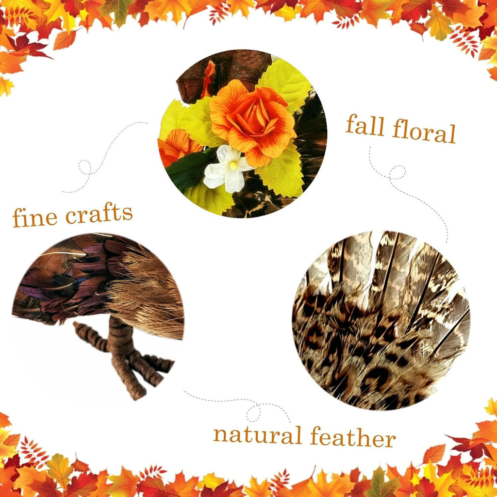 naturevibe 10/6.5 Inches Feathered Turkey Decorations Set of 2,Realistic Mom n Baby Turkey Figurines with Real Feathers for Thanksgiving Decorations,Decorative Farm Animals as Fall Decor for Home