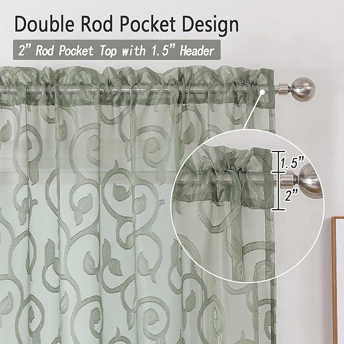 Sage Green Semi Sheer Curtains 84 inches Long - Image 3