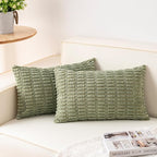 Pack of 2 Corduroy Decorative Throw Pillow Covers 12x20 Inch, Sage Green | Fall by Unknown