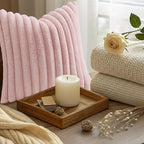 decorUhome Fall Faux Fur Throw Pillow Covers 16x16 Set of 2 Pink | Decorative - Image 9