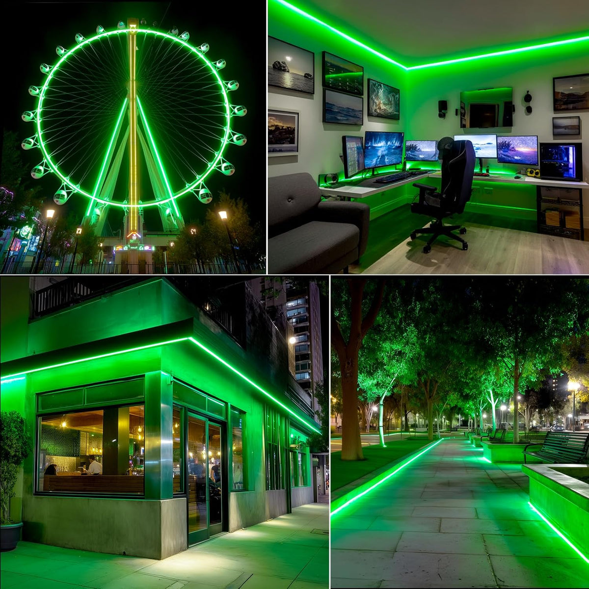 GZBtech Flexible LED Neon Rope Lights 16.4FT,AC 110-120V Waterproof Strip Light, 120 LEDs/M Cuttable Connectable Neon Lighting for Indoor Outdoor Home Decor/Commercial Building Use-Green 5M