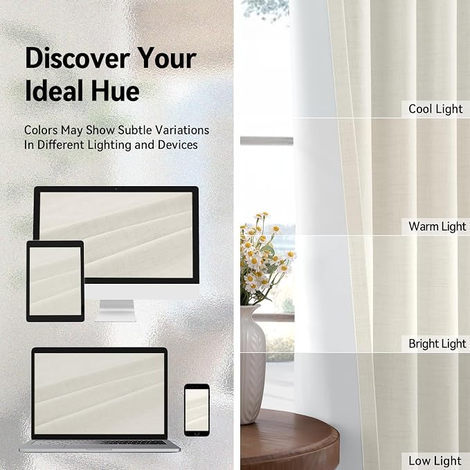 100% Blackout Linen Textured Curtains 96 Inch Long, Light Blocking, Thermal - Image 7