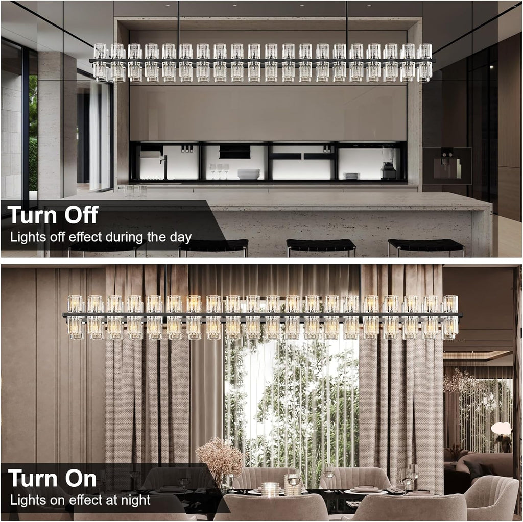 Crystal Black Rectangular Chandelier Light Fixture,72 in Large Dining Room Chandelier Over Table,Modern Chandeliers for Living Room,Arcachon Chandeliers,Kitchen Island,Includes 80xG4 Bulbs