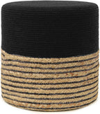 REDEARTH · Cylindrical Pouf Ottoman - Braided Pouffe Accent Sitting Round Footrest for Living Room, Bedroom, Nursery, kidsroom, Patio, Gym; 70% Cotton 30% Jute, (14.5x14.5x16; Black Natural)