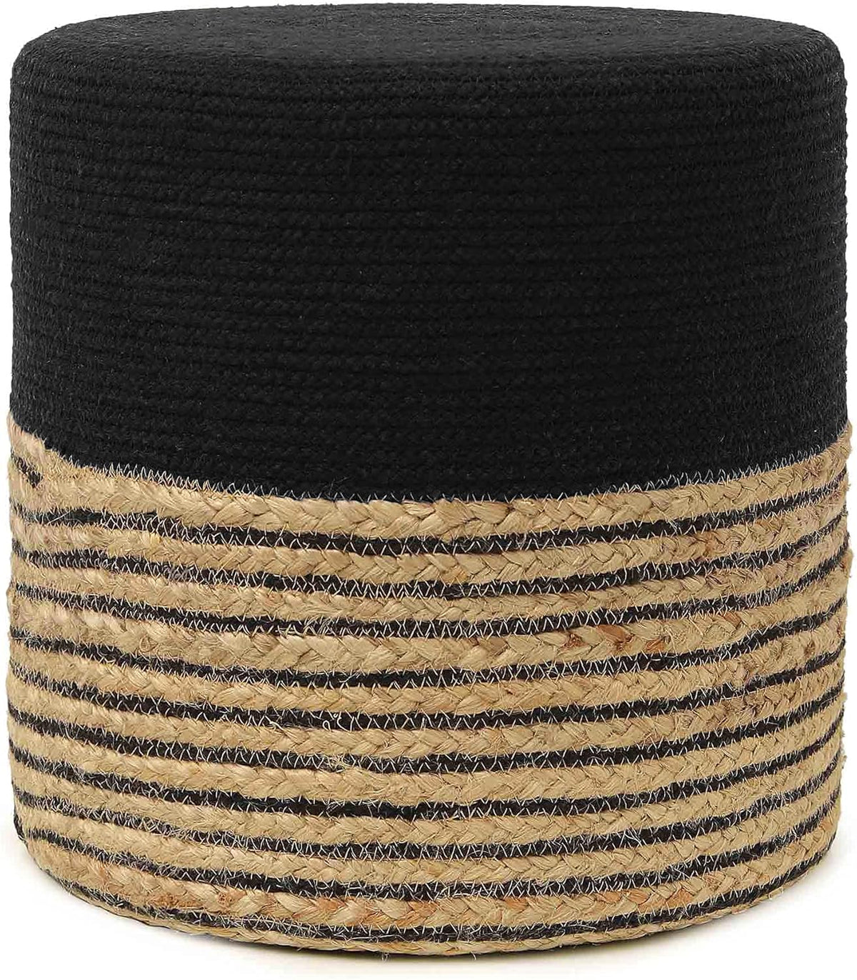 REDEARTH · Cylindrical Pouf Ottoman - Braided Pouffe Accent Sitting Round Footrest for Living Room, Bedroom, Nursery, kidsroom, Patio, Gym; 70% Cotton 30% Jute, (14.5x14.5x16; Black Natural)