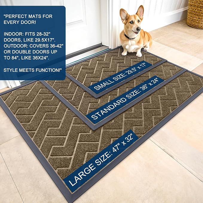OLANLY Front Door Mat Outside 29.5x17, All-Season Absorbent Rubber Doormat | - Image 2
