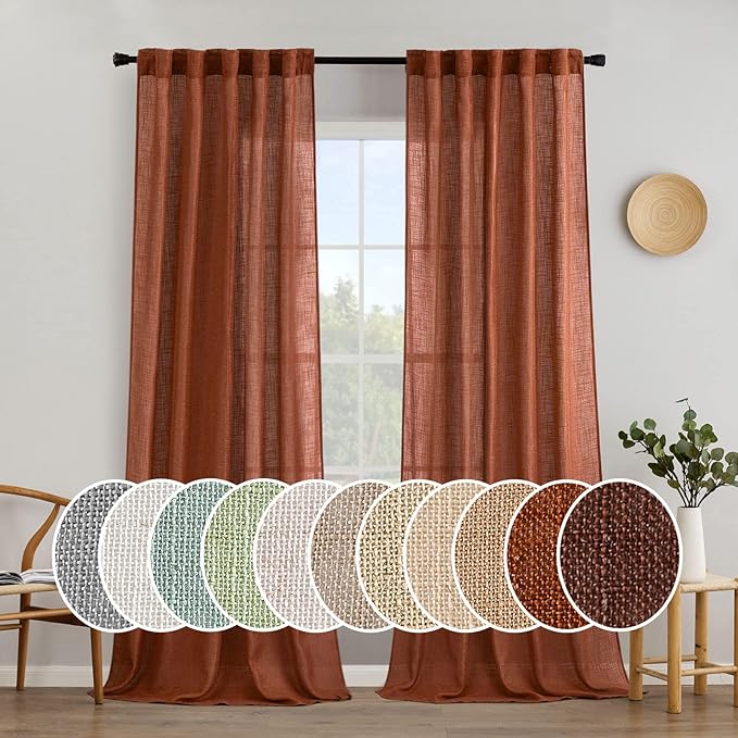 MIULEE Burnt Orange Fall Linen Curtains 52x108 Inches by MIULEE