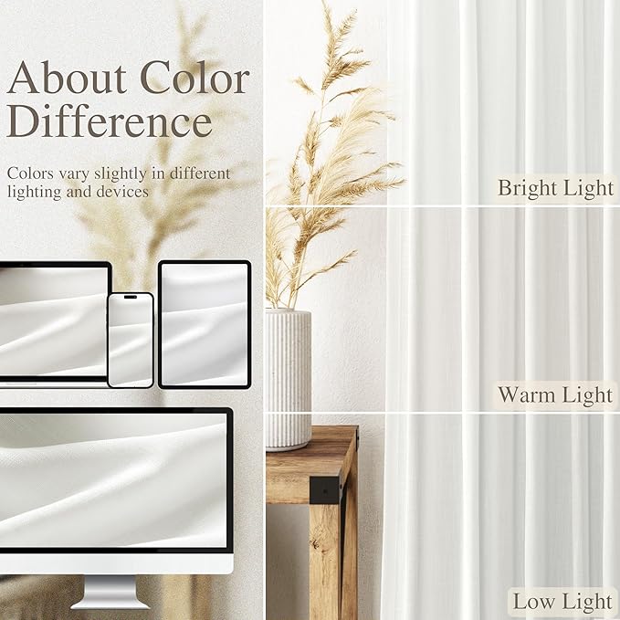 Off White Semi Sheer Linen Curtains 94 inch Length - Image 4