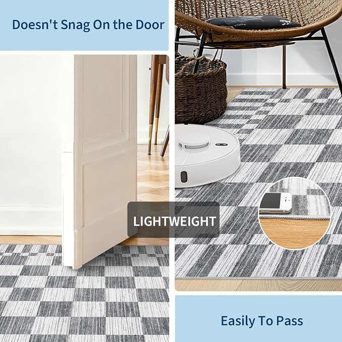 GarveeHome 8x10 Area Rugs Geometric Washable Modern Grey Checkered Rug | - Image 7