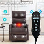 Manual Swivel Rocker Recliner Chair for Adults, Overstuffed Reclining Glider Chair for Nursing with Vibration Massage & Heat, Living Room Rocking Recliner 3-Stage backrest, Faux Leather Brown