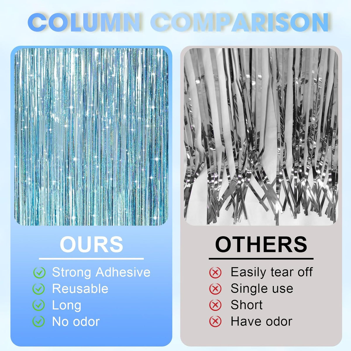 3 Pack 3.3 x 8.2 ft Laser Blue Foil Fringe Backdrop Curtains, Tinsel Streamers Party Decorations, Fringe Backdrop