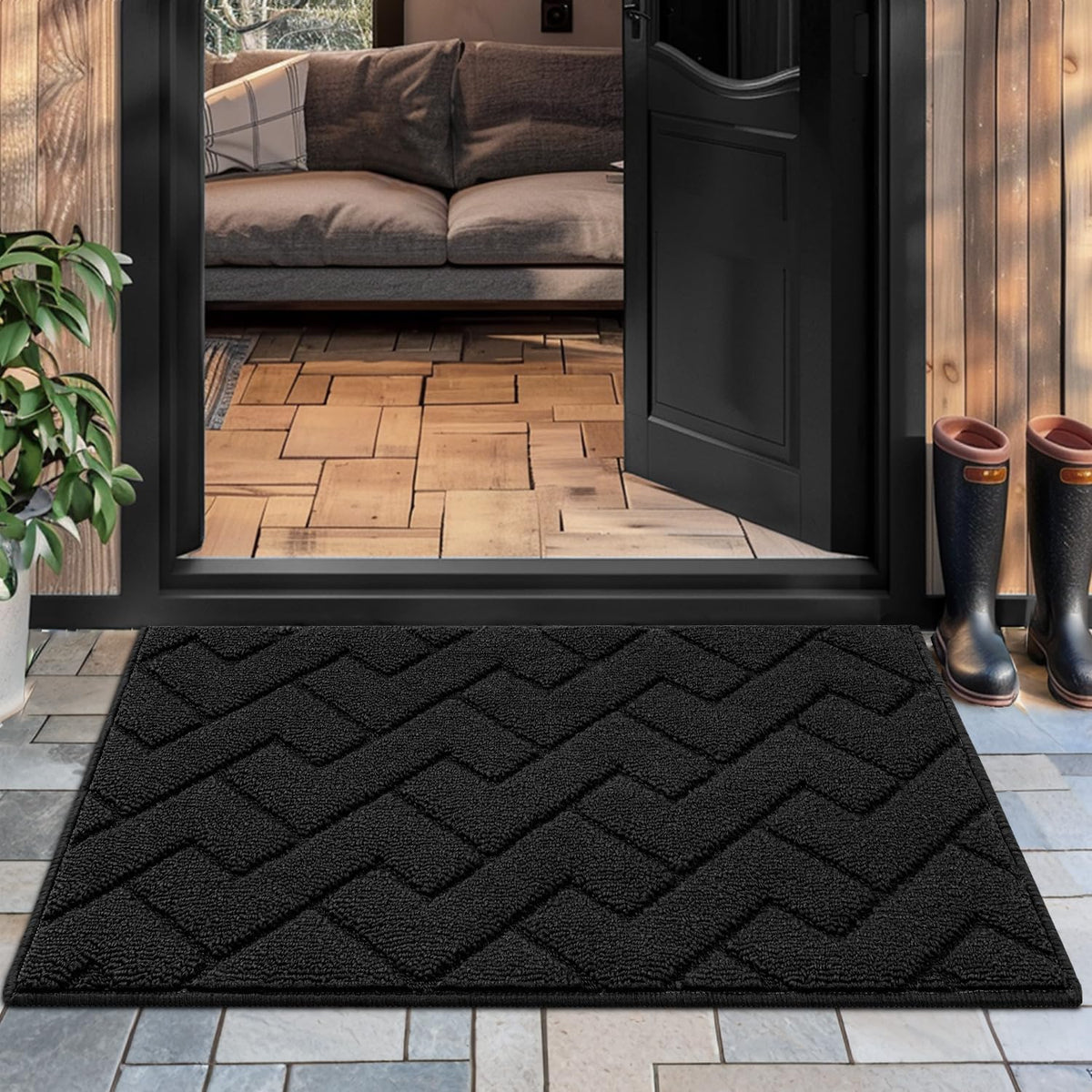hicorfe Front Door Mat Indoor Entrance,20"x31.5" Absorbent Dirt Resist Welcome Door Mats,Stain and Fade Resistant,Non Slip Backing Entry Mat Doormat for Entryway(Charcoal)