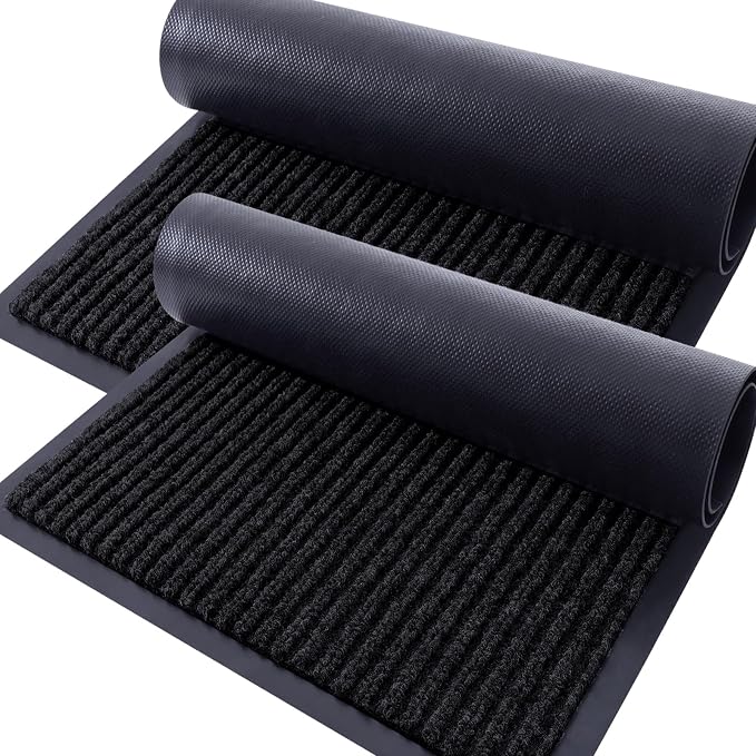OLANLY 2-Pack Front Door Mats 59x34, Waterproof Heavy-Duty Doormats | Black by OLANLY