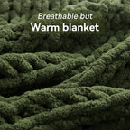 Chunky Knit Throw Blanket, 40''*50'' Knitted Throw Chenille Yarn for Bed Couch, Handmade Green Crochet Big Thick Blanket, Machine Washable Cute Comfy Blanket for Home Decor