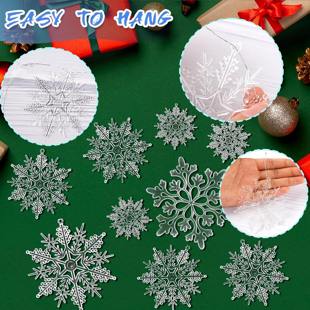 Christmas Tree Decorations Snowflake Ornaments 36Pcs Clear Plastic Hanging Snowflakes from Ceiling Snow Flakes Decorating Hanging for Winter Wonderland Decorations Indoor Outdoor Decor