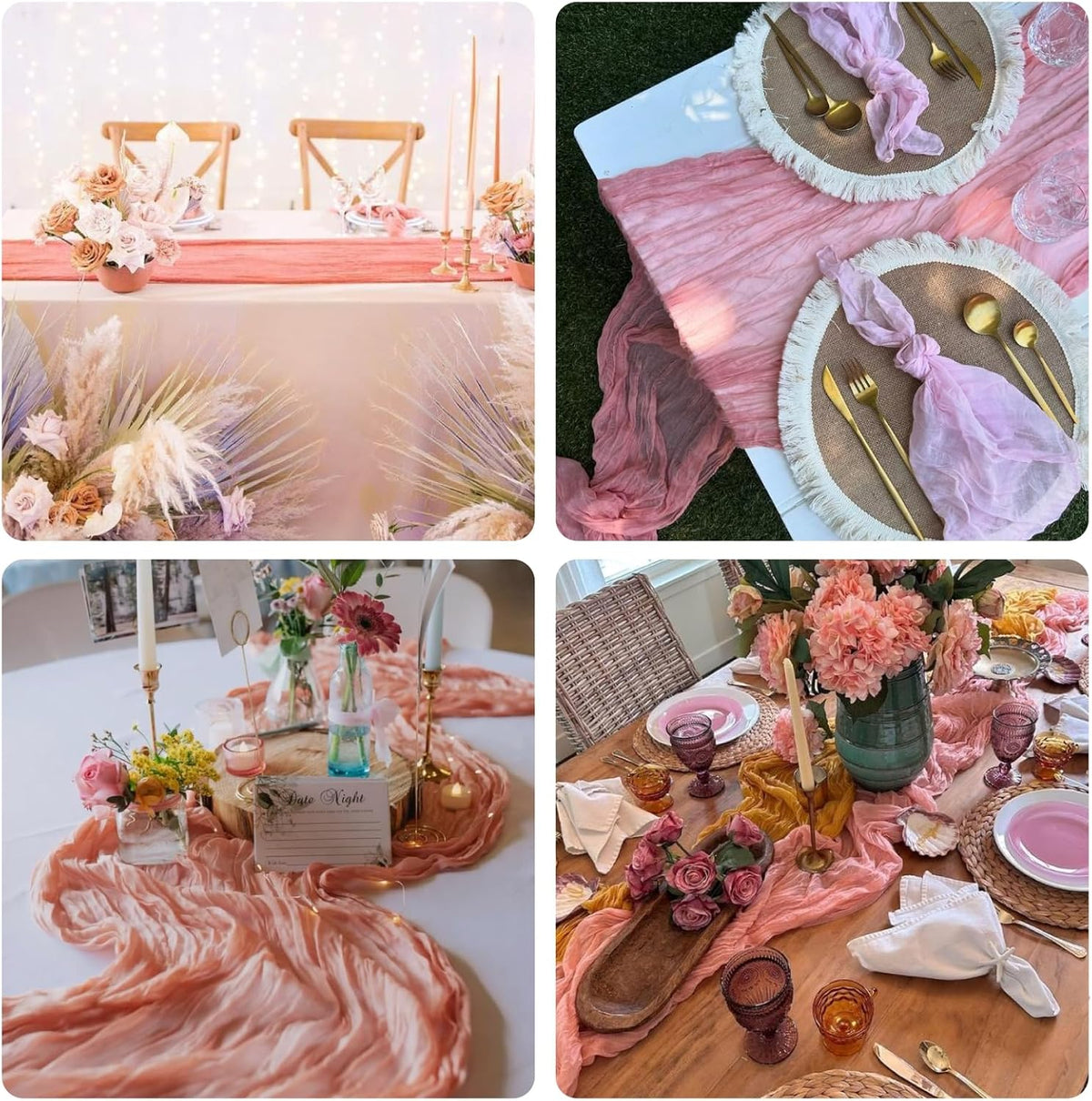 Sioloc 10 Pack Peach Coral Cheesecloth Table Runner Fall Autumn Decor for Home 10ft Table Cloth for Tea Wedding Birthday Party Baby Bridal Shower Halloween Thanksgiving