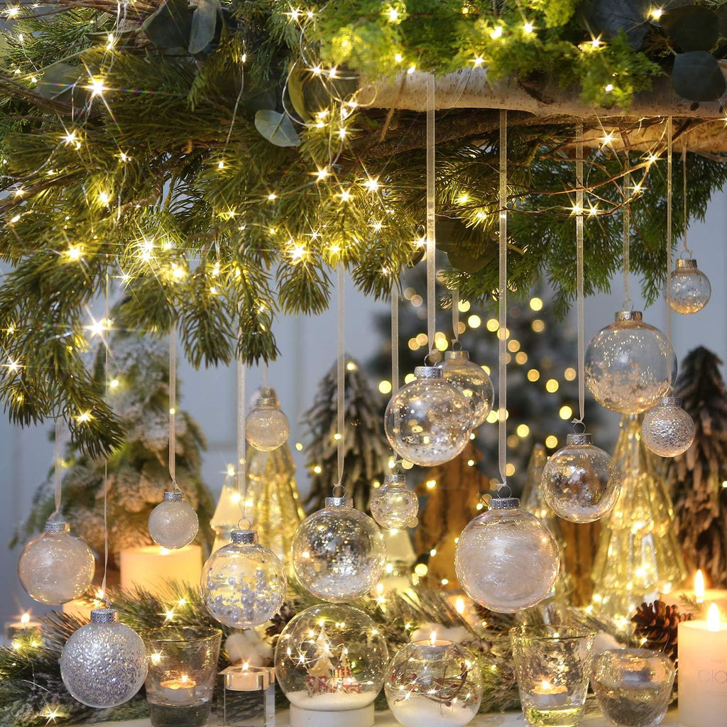 Sea Team Shatterproof Clear Plastic Christmas Ball Ornaments Decorative Xmas Balls Baubles Set with Stuffed Delicate Decorations (50 mm/1.97"/30-Pack, White)