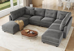 LLappuil Modular Sectional Sofa with Storage Seats, Corduroy Convertible Modular U Shaped Sectional Couch for Living Room, 8 Seat Oversized Sofa with 8 Back Cushion 8 Throw Pillow, Grey