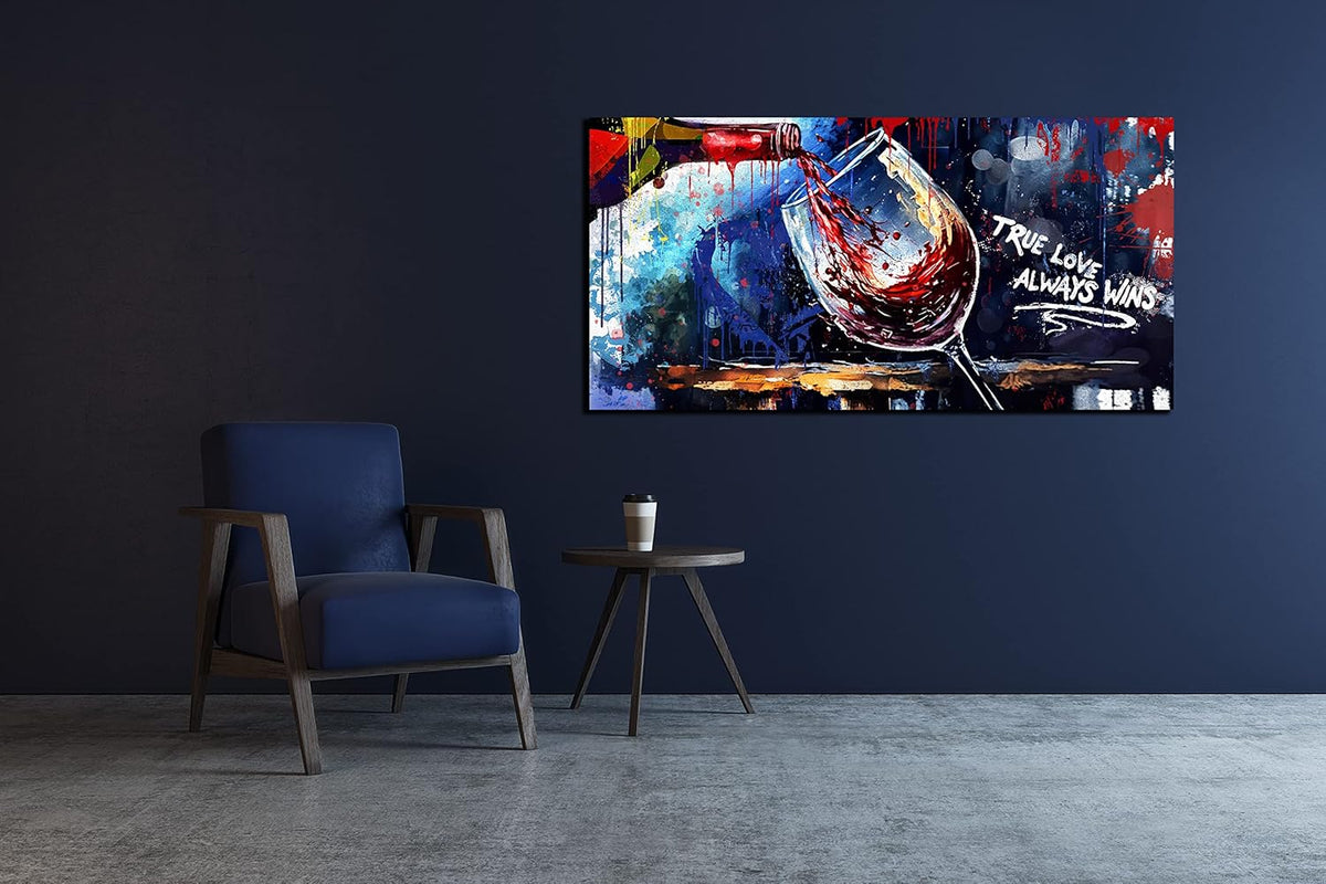 JKWALL77 Graffiti Wall-Art - Red Wine Decor For Kitchen - Canvas Art Wall Decor For Living Room Ready To Hang Size 40" x 20"