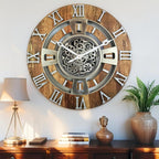 The Gears Clock Real Moving Gear Wall Clock England Line (Vintage Brown, 24 inches (60 cm))