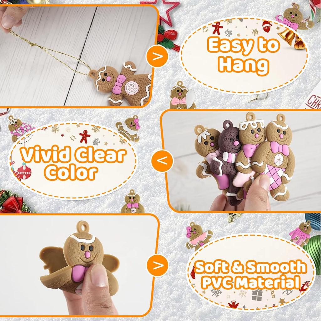 Gingerbread Man Ornaments Christmas Tree Decorations - 24pcs Pink Gingerbread Man Christmas Decorations Hanging Ornaments for Holiday Xmas Tree Home Decor