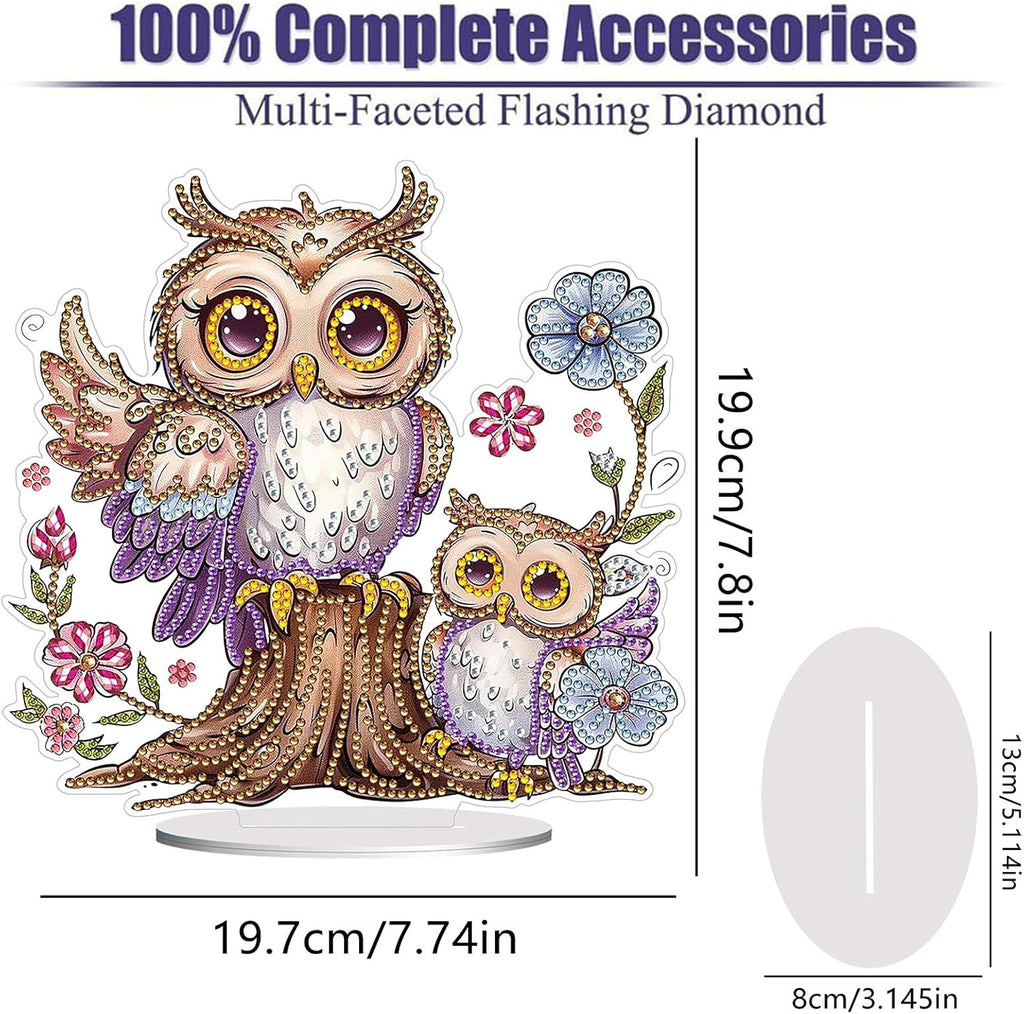 Diamond Painting Kits for Adults Beginners, 5D Full Drill Owl Crystal Art Desktop Ornament, DIY Single Sided Home Office Desk Decor, Creative Craft Gift Set with Tools