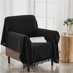 inhand Knitted Throw Blankets for Couch and Bed, Soft Cozy Knit Blanket with Tassel, Black Lightweight Decorative Blankets and Throws, Farmhouse Warm Woven Blanket for Men and Women, 50"x60"