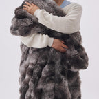 Lotus Karen Faux Fur Blanket Tie-Dye Dark Gray Twin Size - Big Bubble Rabbit Fluff Throw for Couch Small Fluffy Fuzzy Cozy Thick Furry Plush Shaggy Blankets 60x80 Inches