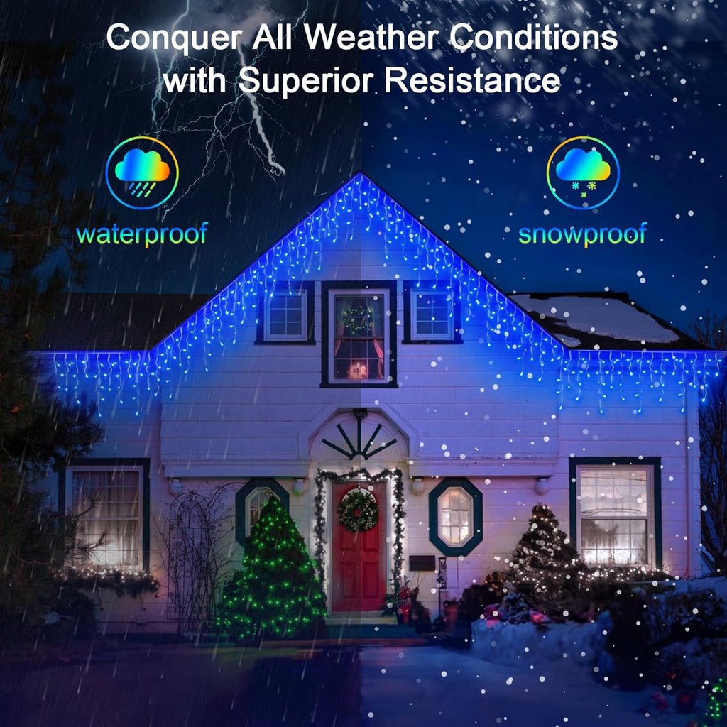 132FT 1332 LED Outdoor Christmas Lights - 296 Ice Drops, 12 Pro Modes with Timer Memory & Brightness, Waterproof Hanging Ice String Light for Holiday Wedding Garden Fence House Decor (Blue)
