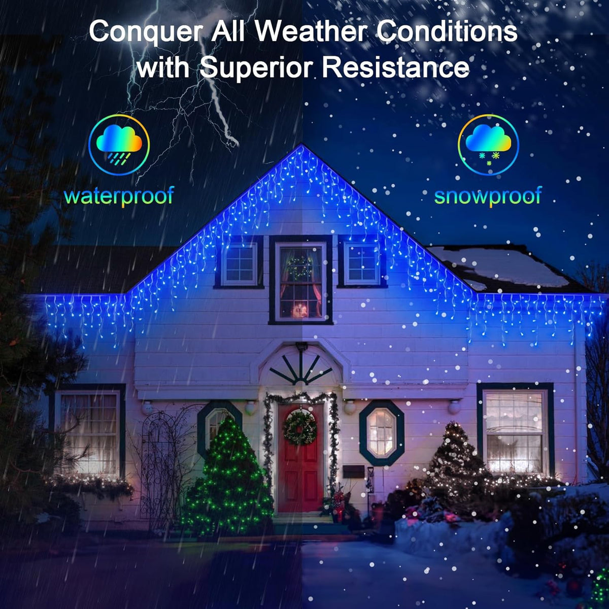 132FT 1332 LED Outdoor Christmas Lights - 296 Ice Drops, 12 Pro Modes with Timer Memory & Brightness, Waterproof Hanging Ice String Light for Holiday Wedding Garden Fence House Decor (Blue)