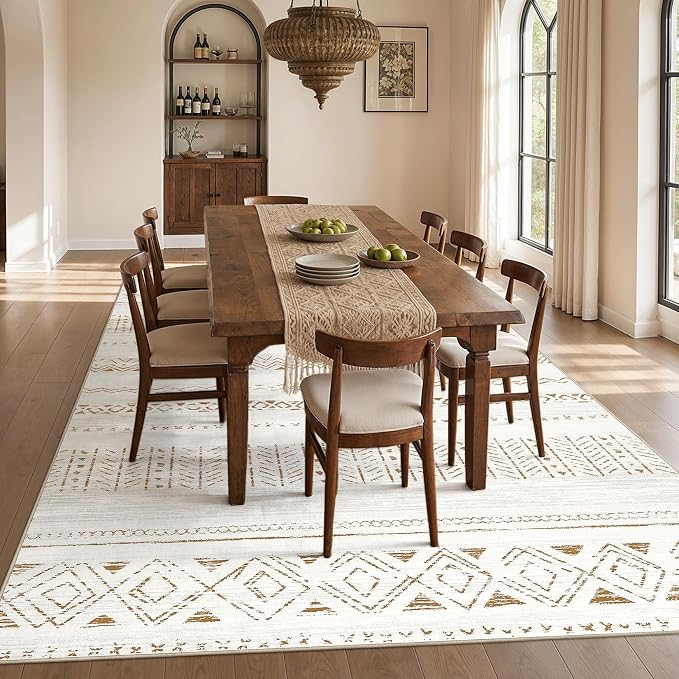 cotiled 10x13 Area Rugs Washable Boho Living Room Rug Brown/Cream | Solve - Image 7