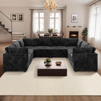 ovios Sectional Sofa Couch with U-Shape Chaise Oversized, Comfy Modular Cloud Couches with Deep Seat, Modern Upholstered Plush Corduroy Sofas Set for Living Room, 8-Seater, Black